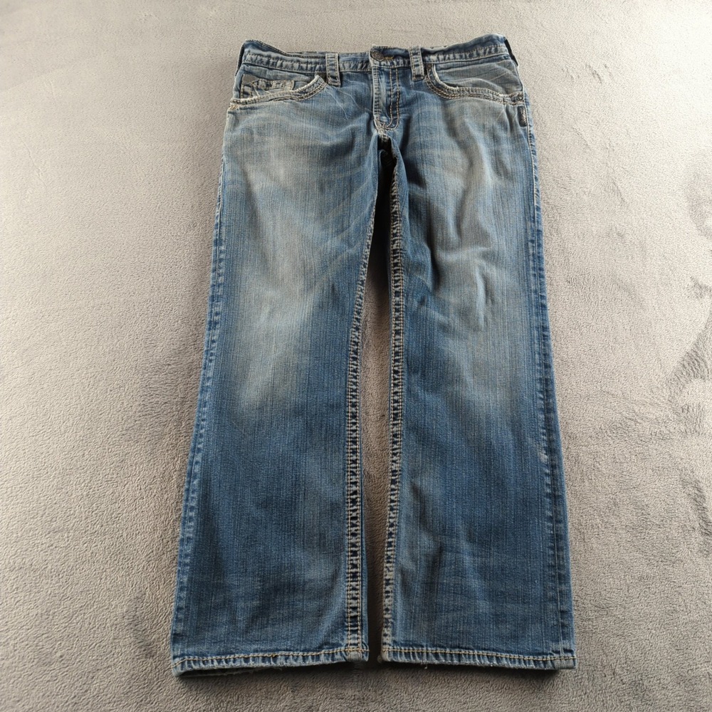 Silver Jeans Zac Mens 36x32 (Fits 34x31) Blue Faded Zac Relaxed Straight Stretch